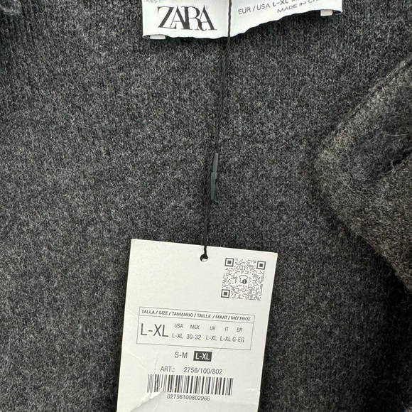 ZARA WOMAN SHORT KNIT COAT WITH ASYMMETRIC SCARF GRAY - Picture 10 of 10